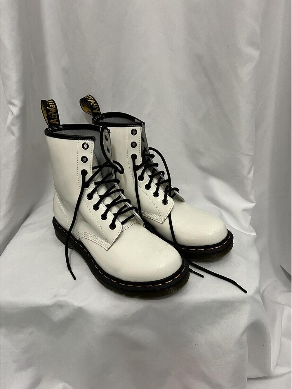 Doc Martens Boots Womens Size 8 Combat Ankle Lace Up White Leather 1460